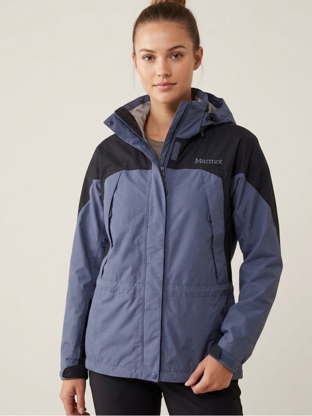 Vintage Marmot Women’s Medium Waterproof Shell Jacket Blue Black Y2K Ski Parka